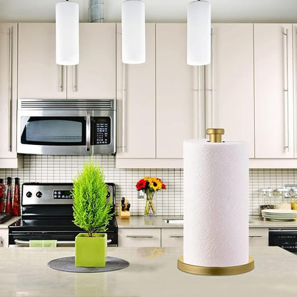 Stainless Steel Gold Paper Towel Holder Countertop for Kitchen Bathroom, Standing Paper Towel Holder with Weighted Base.