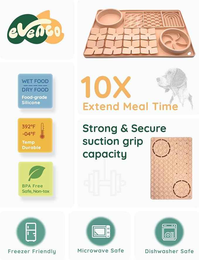 Slow Feeder Bowl, Silicone Lick Mat with Suction Cups for Dog Cat, Snuffle Mat for Pet Smell Training, Puzzle Toys for Bored Puppy,Interactive Sniff Mat for Slow Eating & Keep Busy,Creamy Peach