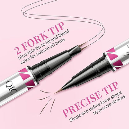 Eyebrow Pencils for Women, 2-in-1 Dual-Ended Microblading Eyebrow Pencil Waterproof with 2 Fork Tip and Spoolie Brush for Hair-Like Natural Brows Eyebrow pen, Non-Dry, Last All-Day (Black Brown)