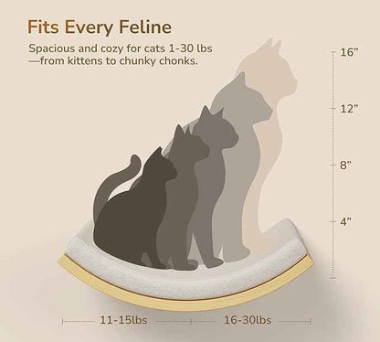 Cat Wall Shelf with Curved Hammock Bed, Wall Mounted Cat Perch with Beige Soft Foam Cushion, Floating Wall Furniture for Climbing, Sleeping & Lounging