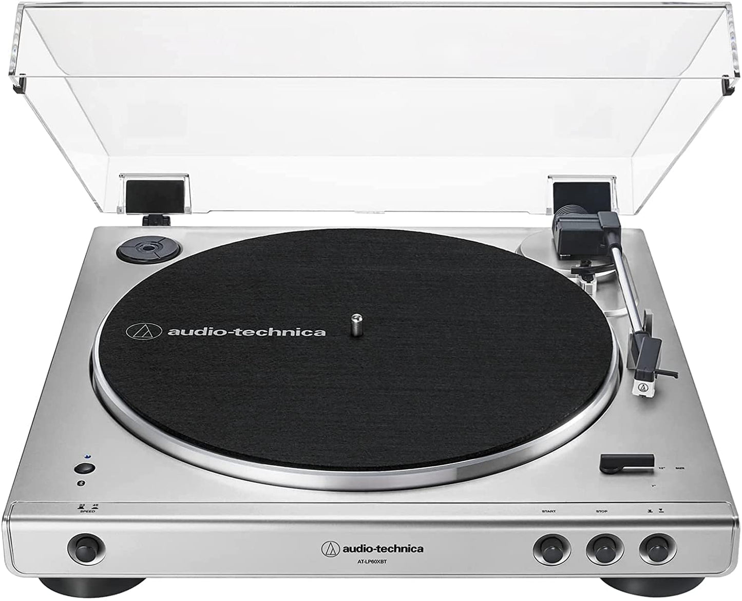 Audio-Technica At-Lp60Xbt-Sv Fully Automatic Bluetooth Belt-Drive Stereo Turntable, Silver, Hi-Fi, 2 Speed, Dust Cover, Anti-Res