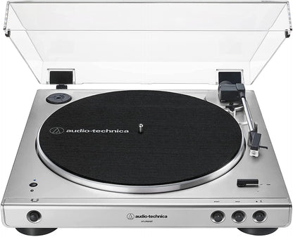 Audio-Technica At-Lp60Xbt-Sv Fully Automatic Bluetooth Belt-Drive Stereo Turntable, Silver, Hi-Fi, 2 Speed, Dust Cover, Anti-Res