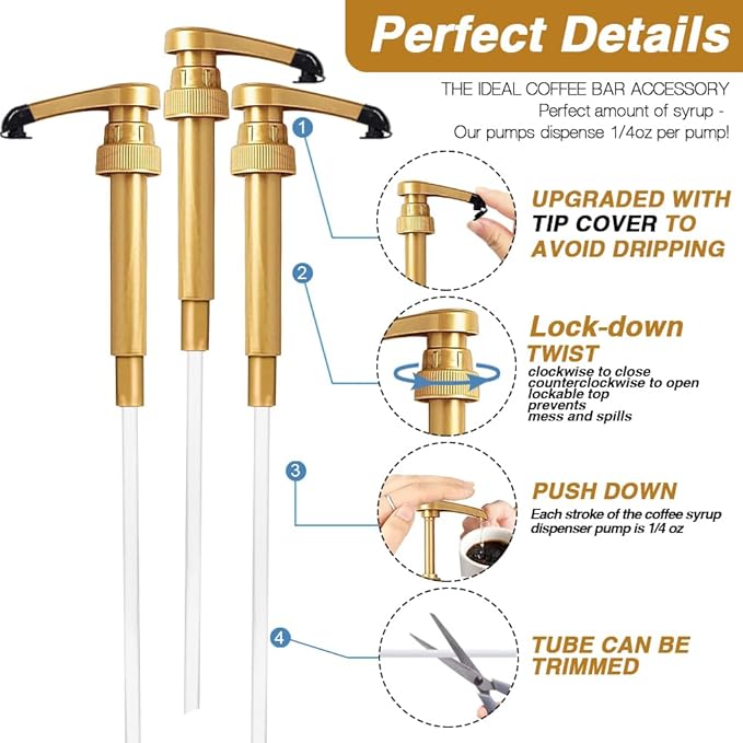 24 pcs Syrup Pumps with Cap to Avoid Dripping, Leak Proof Coffee Syrup Dispenser, Fits 25.4 Oz/750ml Coffee Flavoring Syrup Bottles, Great for Home & Coffee Bar Drinking Mixes, Cocktails, Beverage