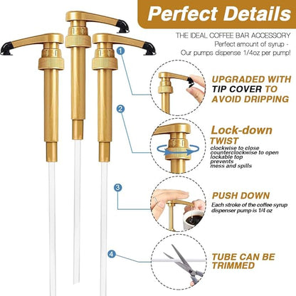 24 pcs Syrup Pumps with Cap to Avoid Dripping, Leak Proof Coffee Syrup Dispenser, Fits 25.4 Oz/750ml Coffee Flavoring Syrup Bottles, Great for Home & Coffee Bar Drinking Mixes, Cocktails, Beverage