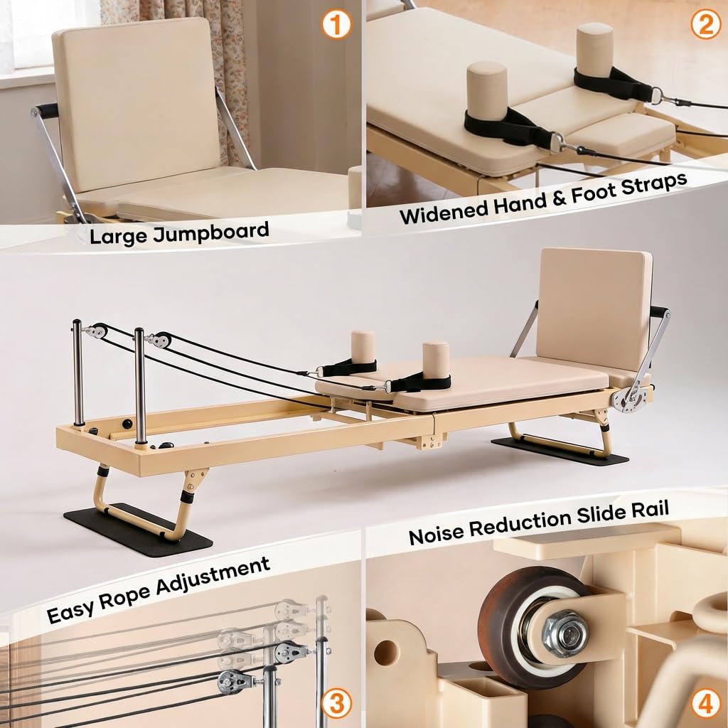 BIOCOR 92" 2ND Gen Extended Pilates Reformer, Foldable Pilates Machine with Pilates Ring Circle & Headrest, Jumpboard, Dual Resistance Springs, Pilates Equipment for Home Workout, up to 500 lbs