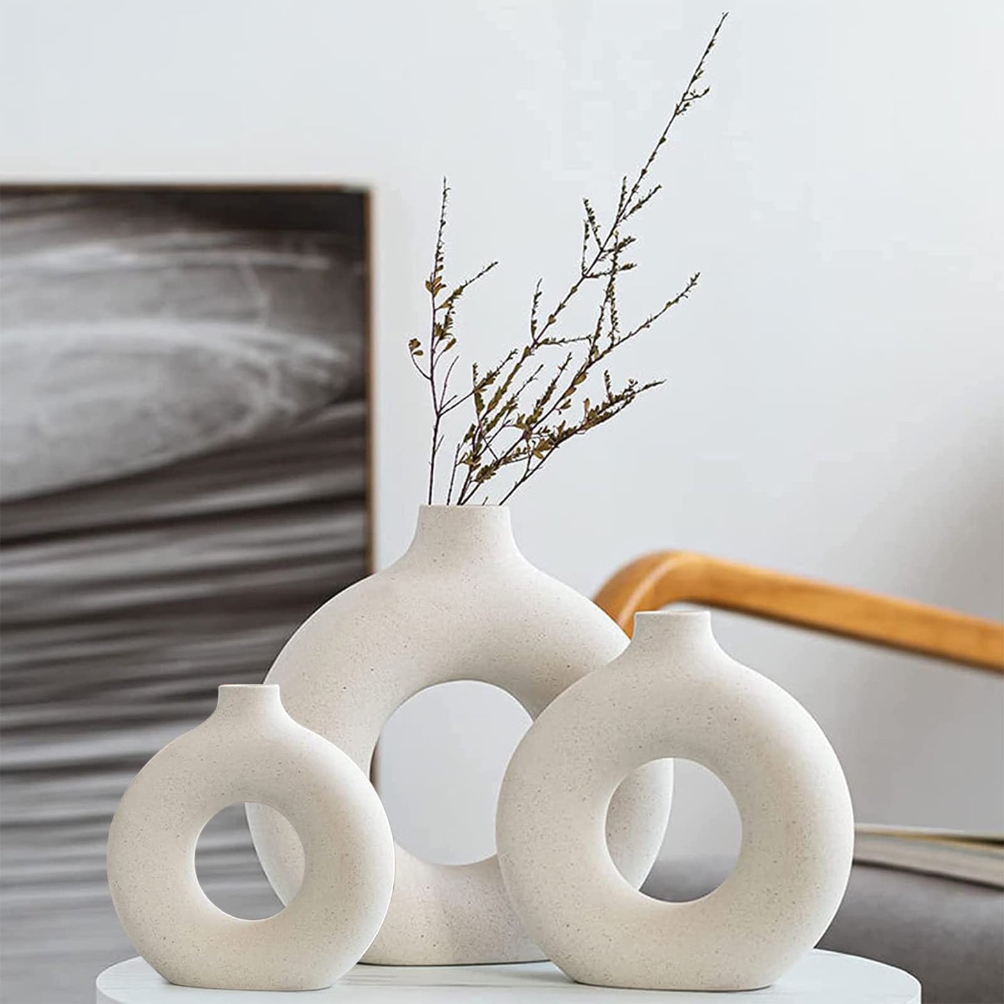 Ceramic Vases Set of 2,Modern Vases for Home Decor, White Boho Style for Living Room Kitchen Mantle Bedroom Dining Table Office Farmhouse Decorative Design