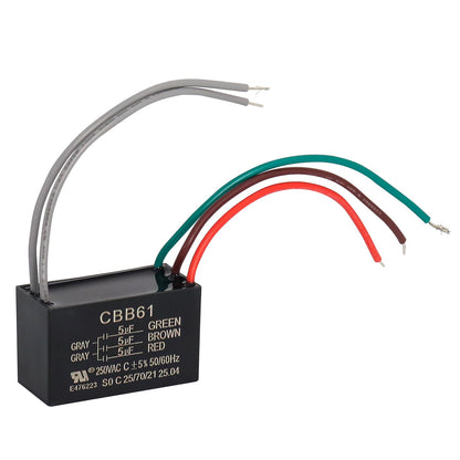 Wadoy Cbb61 5 Wire Ceiling Fan Capacitor Compatible With New Tech 5+5+5Uf 50/60Hz 250Vac