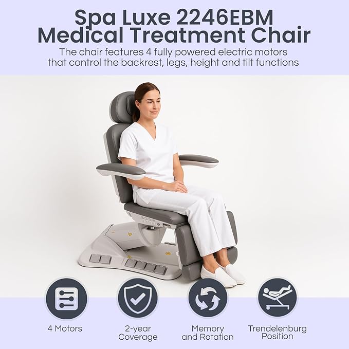 Premium Facial Bed for Esthetician, Electric Med Spa Chair with 120° Rotation, Built-in Foot Controls, Medical-Grade Microfiber, 2-Year Warranty, Memory Functions - 2246EBM, Sand