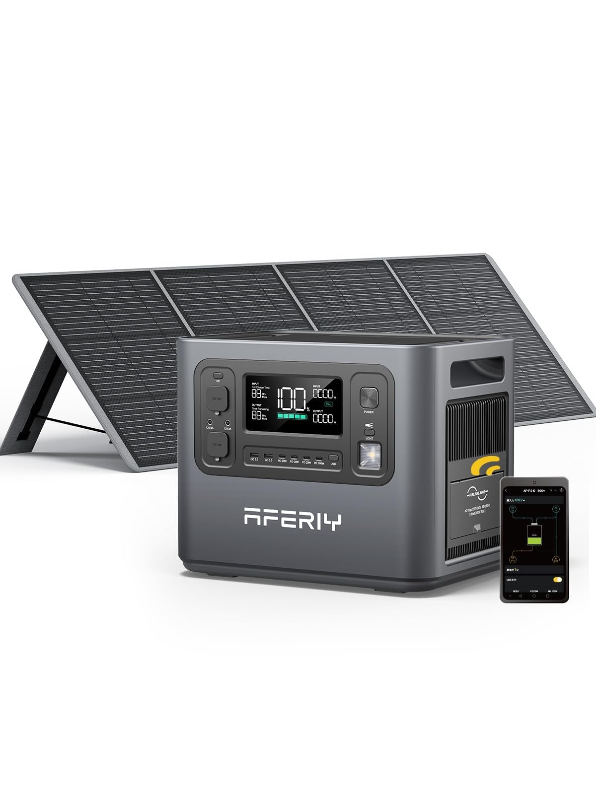 Aferiy Solar Generator P210 With 200W Solar Panel 2400W Portable Power Station 2048Wh | Ac Output With 120V,2400W,Solar Generato