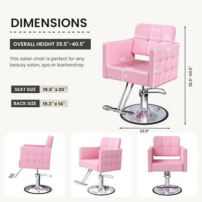 Professional Salon Chair for Hair Stylist, 350 Lbs Heavy Duty Hydraulic Pump, 360° Swivel Styling Chair with Adjustable Height, Barber Chair for Barber Shop, Spa, Tattoo Studio, Cameo Pink