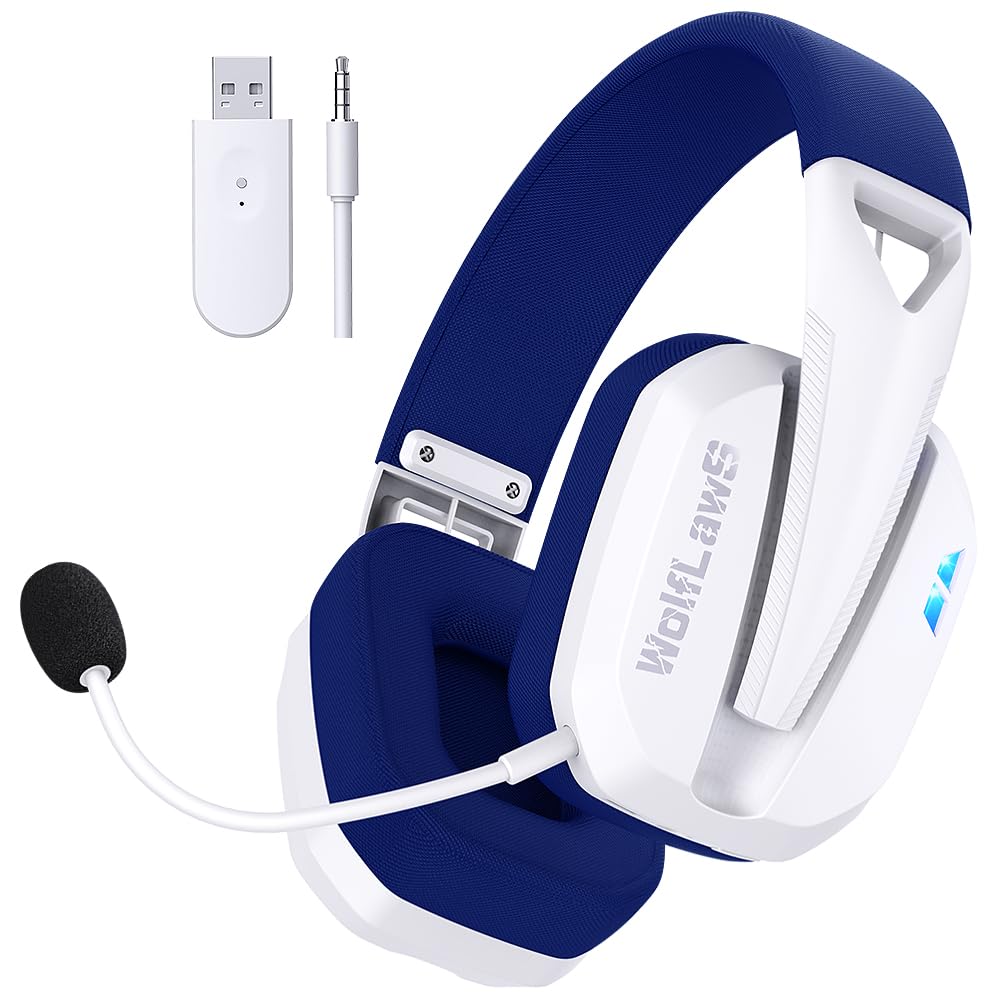 Wolflaws Wireless Gaming Headset For Ps5, Ps4, Pc, Mac, Switch, Bluetooth Over-Ear Headphones With Detachable And Built-In Mics,