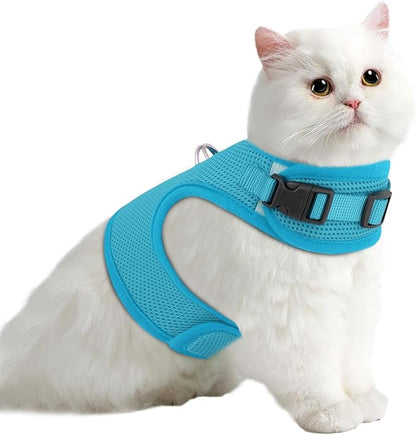Athena Collection Adjustable Cat Harness with Velcro, Portable Large Sized Cat Vest Harness Breathable Comfy Escape Proof Cat Kitten Harness Pet Supplies for Outdoor Walking Training, Blue
