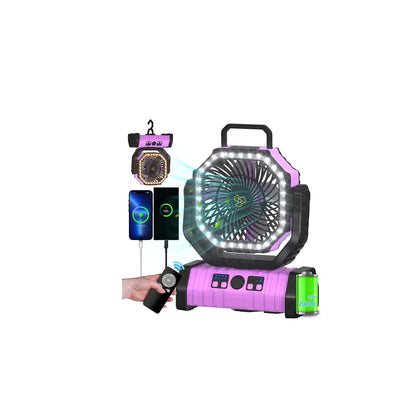 Adust Camping Battery Operated Powered Fan With Led Lantern Light Portable 20000Mah Rechargeable Oscillating Fan With 360 Rotati
