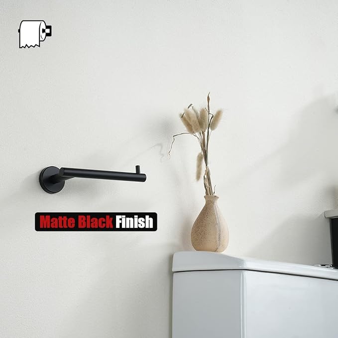 JQK Black Toilet Paper Holder, 5 Inch 304 Stainless Steel Thick 0.8mm Tissue Paper Dispenser, Matte Black Wall Mount 2 Pack, TPH100-PB-P2