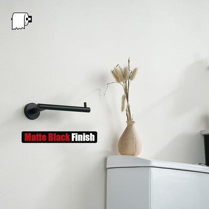 JQK Black Toilet Paper Holder, 5 Inch 304 Stainless Steel Thick 0.8mm Tissue Paper Dispenser, Matte Black Wall Mount 2 Pack, TPH100-PB-P2