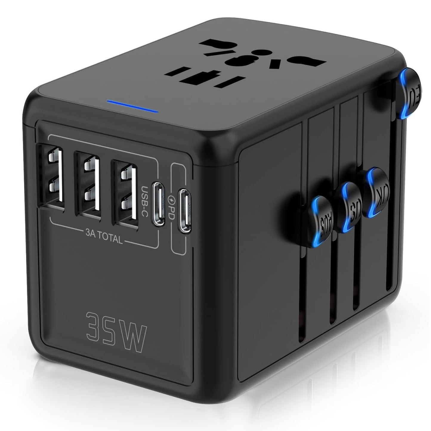 Jmfone 35W Pd Universal Travel Adapter, Fast Charging International Power Plug Adapter With 3*Usb-A & 2*Usb-C Ports And Multi Ac