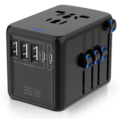 Jmfone 35W Pd Universal Travel Adapter, Fast Charging International Power Plug Adapter With 3*Usb-A & 2*Usb-C Ports And Multi Ac
