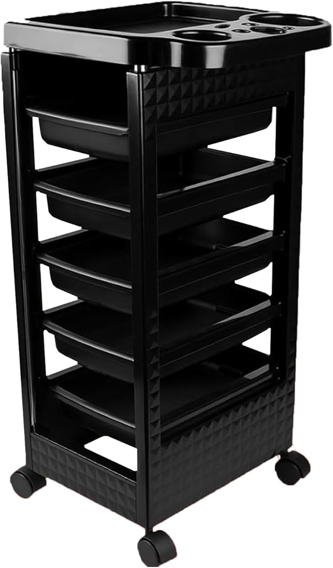 Salon Trolley Cart with Wheels & 5 Drawers, Salon Rolling Stations for Hair Stylist,Hairstylist for Beauty Tattoo Hairdressing Beauty Equipment, Black (T22-5DRAWER)