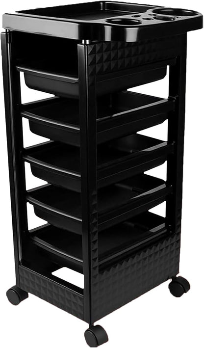 Salon Trolley Cart with Wheels & 5 Drawers, Salon Rolling Stations for Hair Stylist,Hairstylist for Beauty Tattoo Hairdressing Beauty Equipment, Black (T22-5DRAWER)