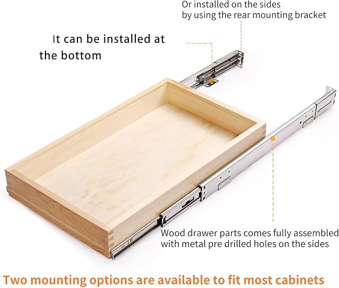 32''W x 21''D x 3''H Pull Out Cabinet Drawer Soft Close Slide Out Wood Organizer for Kitchen, Finished, Bottom and Side Assembly (Wood Drawer Part Width is 31inch)