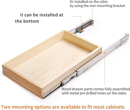 32''W x 21''D x 3''H Pull Out Cabinet Drawer Soft Close Slide Out Wood Organizer for Kitchen, Finished, Bottom and Side Assembly (Wood Drawer Part Width is 31inch)