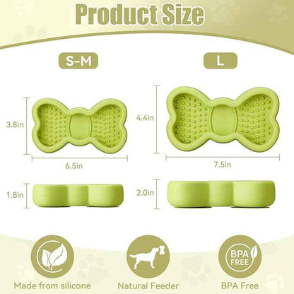 Lick Mat for Dogs, Animire Anti-Spilled Bow Tie Lick Bowls for Anxiety Relief, Silicone Slow Feeder Licking Pad with Suction Cups, Freezeable Dog Enrichment Toy for Boredom and Distraction(Green,S)