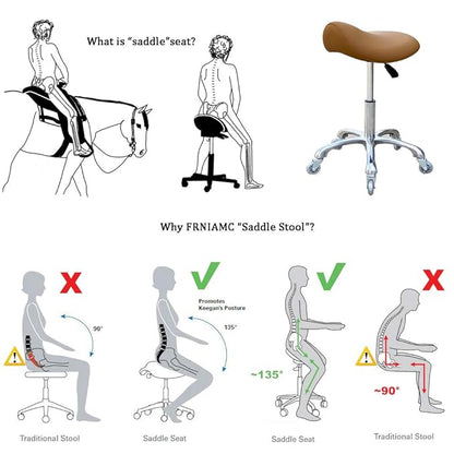 Professional Saddle Stool with Wheels Ergonomic Swivel Height Adjustable for Clinic Dentist Beauty Salon Tattoo Office (Camel)