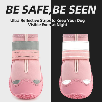 Dog Shoes for Large Dogs, Medium Dog Boots & Paw Protectors for Hardwood Floors, Outdoor Dog Booties for Hot Pavement Winter Snow Hiking, Waterproof Dog Shoes with Reflective Strips Size 8