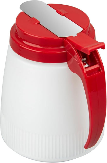 Restaurantware-Chef 101 32 Ounce All Purpose Syrup Dispensers, 10 Honey Dispensers - Red Top, Stainless Steel Slide Cover, Plastic Pancake Syrup Bottle, Perfect For Diners, Restaurants, Home