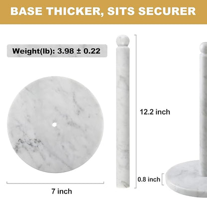 Koville Italian Marble Paper Towel Holder Countertop, Stone Rod Paper Towel Holder Stand for Kitchen Storage, for Standard or Jumbo-Sized Rolls(Bianco Carrara)