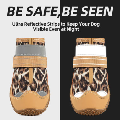Dog Shoes for Large Dogs, Medium Dog Boots & Paw Protectors for Hardwood Floors, Outdoor Dog Booties for Hot Pavement Winter Snow Hiking, Waterproof Dog Shoes with Reflective Strips Size 4