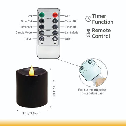 Black Flameless Led Candles 3 Inch Diameter Real Wax 2Aa Battery Operated 600Hr+ Flickering Candles With Timer Remote Control Fo
