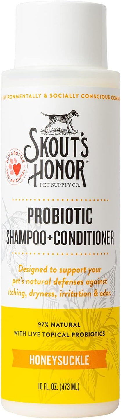 Skout's Honor Probiotic Dog Shampoo & Conditioner with Avocado Oil & Omega-3s, 97% Natural, Paraben & Sulfate-Free, Cruelty-Free, 16oz, Honeysuckle