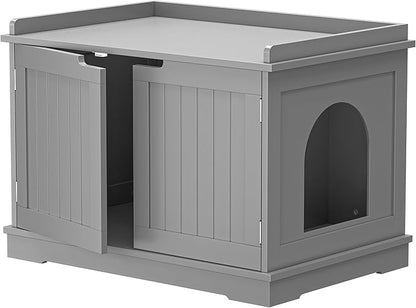 Zeny Cat Litter Box Enclosure Cabinet, Hidden Litter Box Furniture, Modern Wooden Washroom Storage Bench with Divider, Fits Most, Gray
