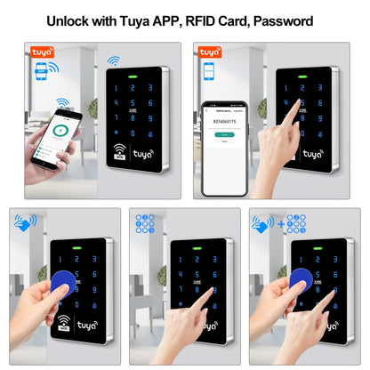 QTTYELOK Wifi Tuya APP Access Control System Waterproof Kits RFID Keypad Controller 125KHz 13.56MHz + Door Electric Strike Lock + DC12V Power Supply, 10,000 Large User Capacity