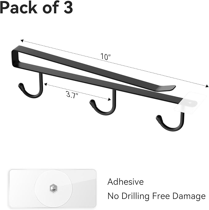 ECROCY Mug Hooks for Cabinet, Clip-On Shelf and Only Fits Flat Cabinet Without Any Lip, 3pcs Mug Holder No Drilling Free Damage