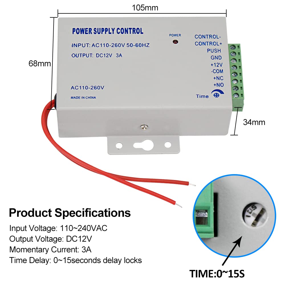 QTTYELOK Wifi Tuya APP Access Control System Waterproof Kits RFID Keypad Controller 125KHz 13.56MHz + Door Electric Strike Lock + DC12V Power Supply, 10,000 Large User Capacity