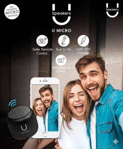 Fashionit U Micro - Small Bluetooth Speaker | Coin-Sized Speakers Bluetooth Wireless With Built-In Mic & Remote Shutter | Portab