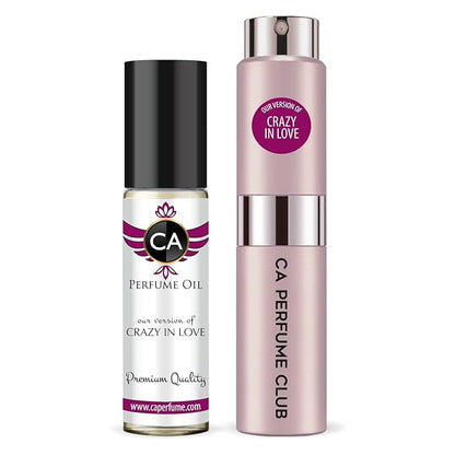 CA Perfume Duo Impression of Crazy In Love For Women Perfume Layering Set Long Lasting Travel Size EDP + Body Oil Roll-On Bottle 0.27 Fl Oz+0.33 Fl Oz