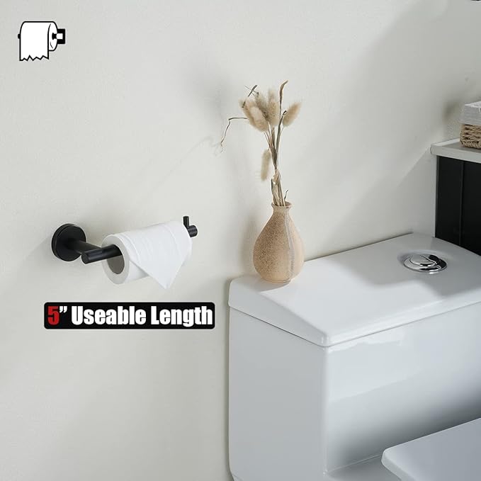 JQK Black Toilet Paper Holder, 5 Inch 304 Stainless Steel Thick 0.8mm Tissue Paper Dispenser, Matte Black Wall Mount 2 Pack, TPH100-PB-P2