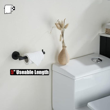 JQK Black Toilet Paper Holder, 5 Inch 304 Stainless Steel Thick 0.8mm Tissue Paper Dispenser, Matte Black Wall Mount 2 Pack, TPH100-PB-P2