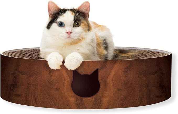 Necoichi Cat Scratcher Bowl for Indoor Cats - Cat Scratching Lounger with Reversible Usability and Extra Comfort for Lounge, Cardboard Bed Couch / (XL, Dark Cherry)