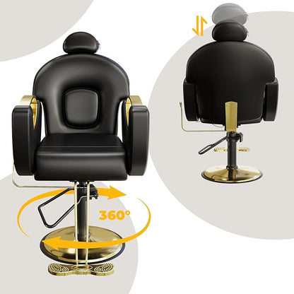 Reclining Barber Salon Chair, 360°Swivel Barber Chair with Heavy Duty Hydraulic Pump for Spa Shampoo Hair Stylist Barbershop Home, Black