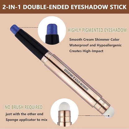 Blue Eyeshadow Stick and Sponge Makeup Brush glitter primer palette Shimmer Pencil Long Lasting Waterproof Eye Shadow Pen Highlighter Eye Liner Multi-Dimensional eyes Look