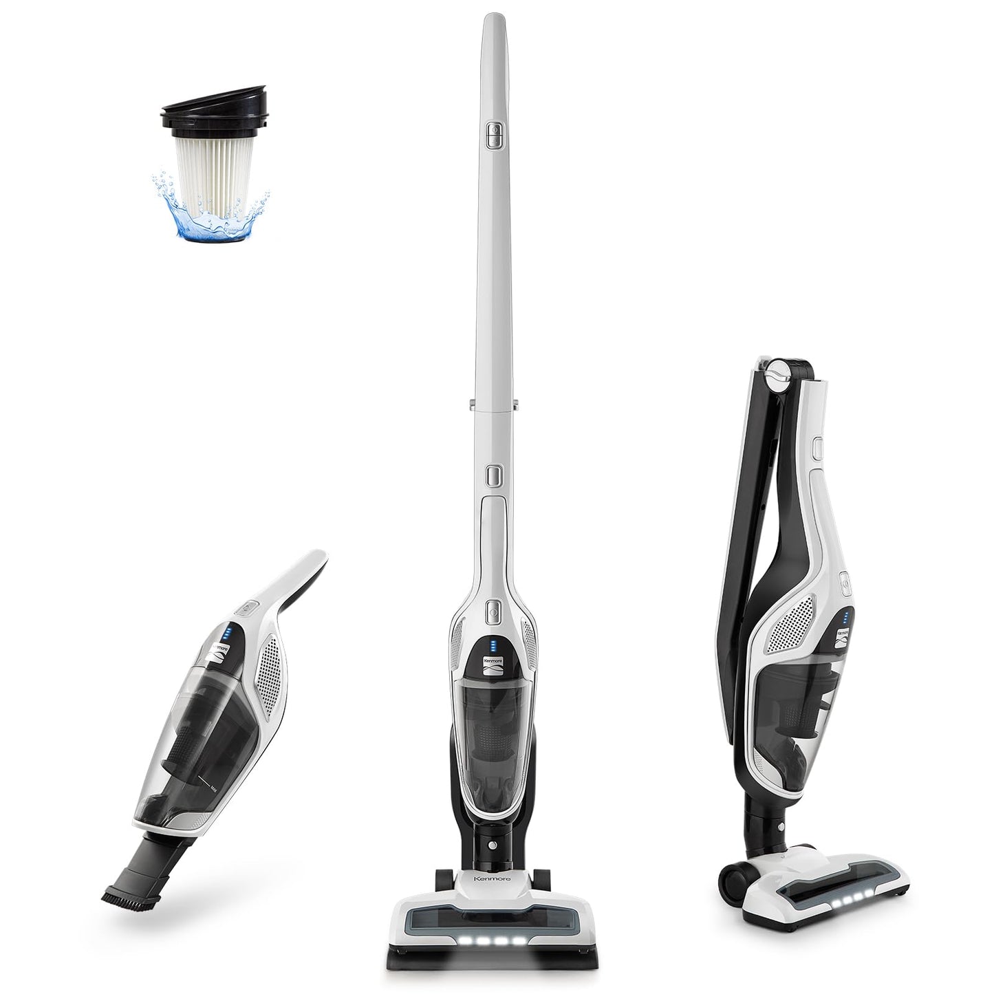 Kenmore 200 Series DS2000 Cordless Stick Vacuum Lightweight Cleaner 2-Speed Power Suction LED Headlight 2-in-1 Handheld for Hard