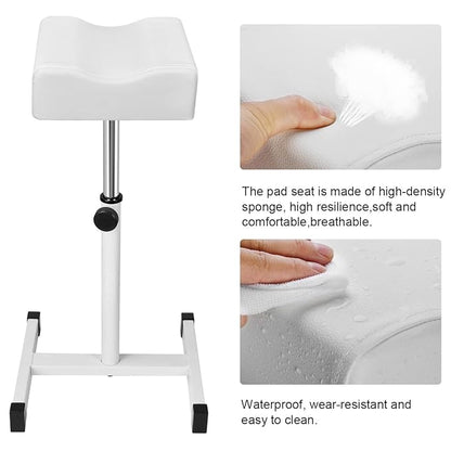 Adjustable Height Pedicure Stool with Soft Cushion, Non-Slip Footrest for Salon Spa Beauty, White