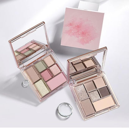 Nude Pink 7Colors Eyeshadow Makeup Palette with Mirror,Green Natural Neutral Eye Shadow Palettes for Older Women,Long Lasting Naturing-Looking,Lightweight,Waterproof,Eye Makeup Kit Travel Size,Vegan