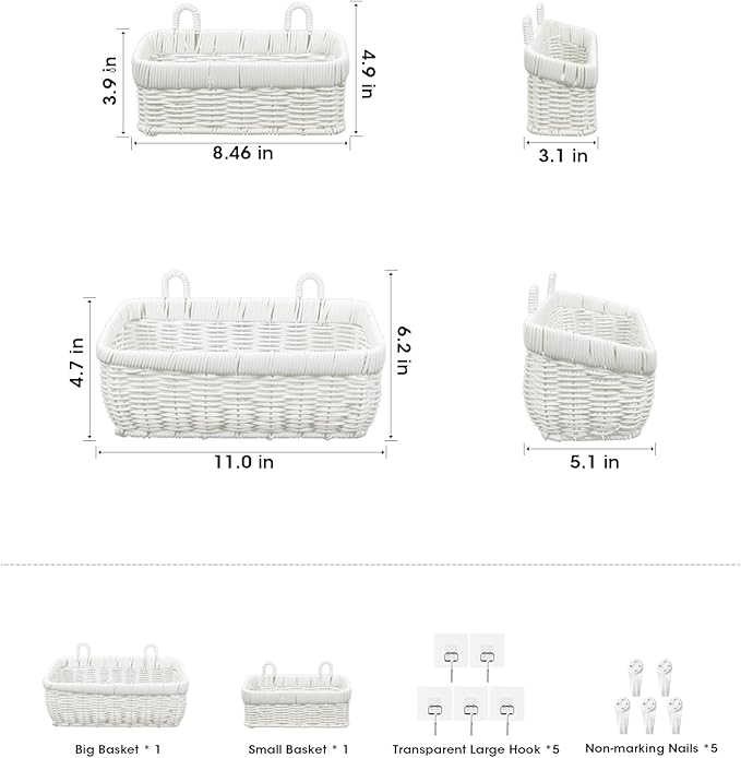 AceList Wall Hanging Basket, Boho Style Hand-Woven Hanging Storage Baskets - Set of 2, Ideal for Boho Room Decor, Kitchen, Garden, and Living Room