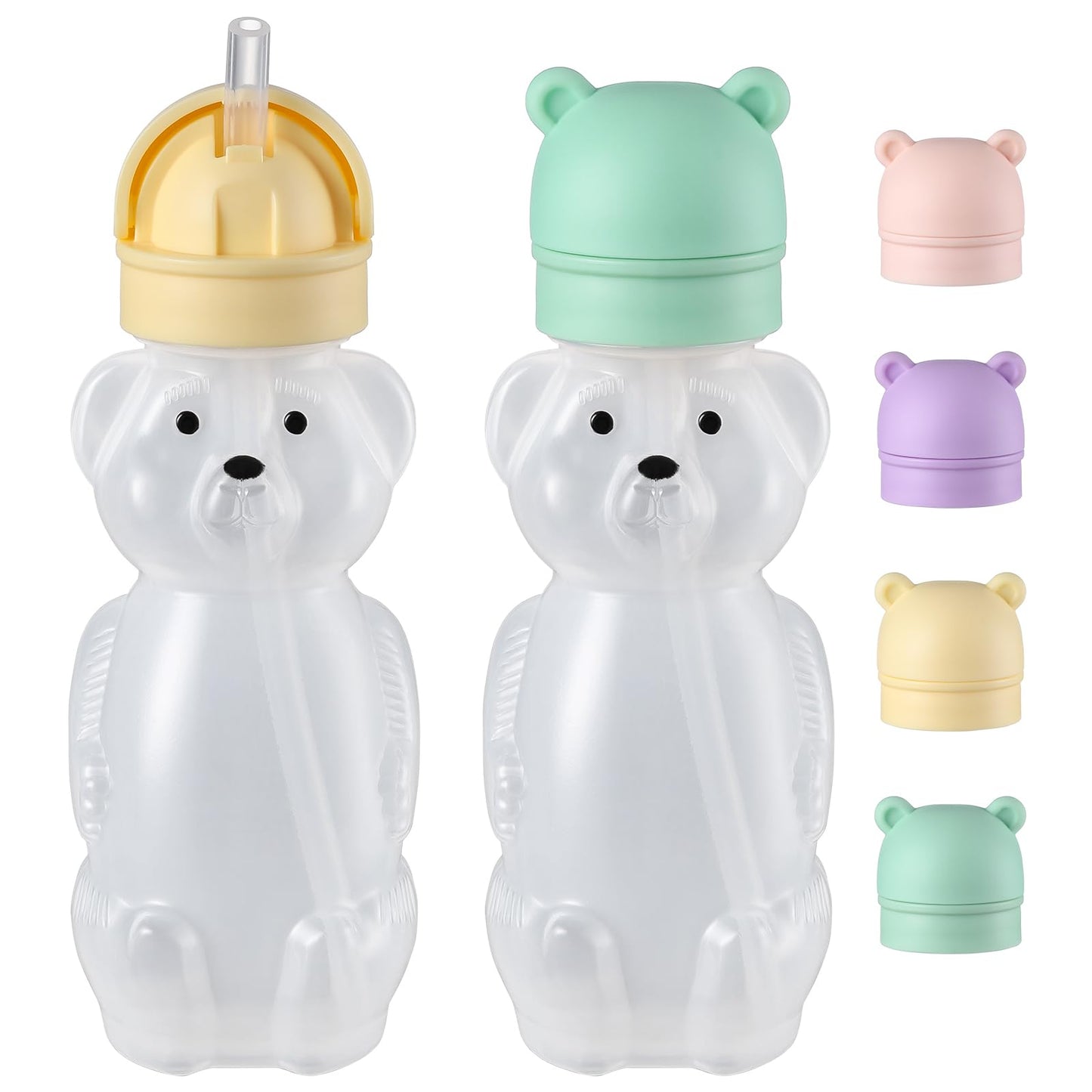 Upgraded 2 Pack Honey Bear Straw Cups for Baby, Toddler - Flip Top, Spill-Proof & Anti-pullout & Pop-up Straw Design - 8 OZ Squeezable Transition Sippy Cup for Speech & Feeding Training, Yellow&Green