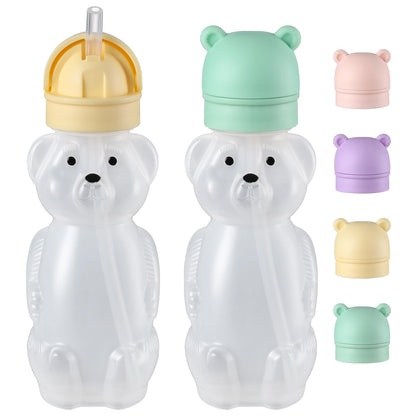 Upgraded 2 Pack Honey Bear Straw Cups for Baby, Toddler - Flip Top, Spill-Proof & Anti-pullout & Pop-up Straw Design - 8 OZ Squeezable Transition Sippy Cup for Speech & Feeding Training, Yellow&Green